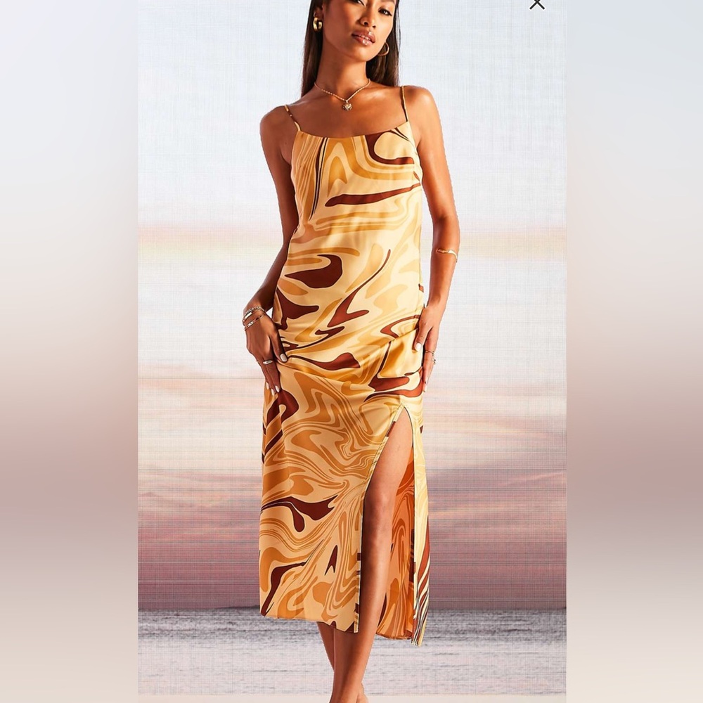 ASOS brown & neutral swirl pattern midi dress!